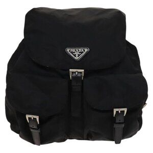 PRADA Backpack Nylon Black Silver Auth